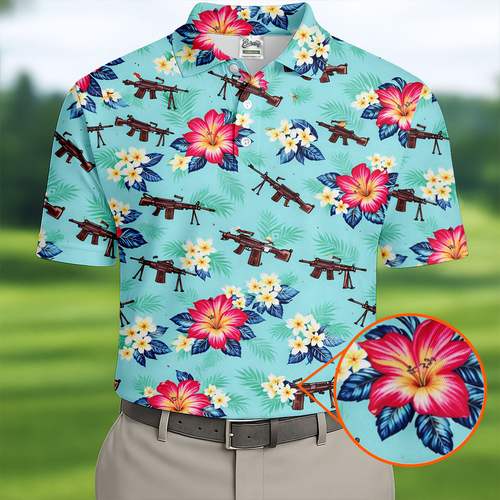 Floral Pattern Army Theme Hawaiian Golf Shirt, Men's Golf Polo Shirts, Golf Shirts For Men