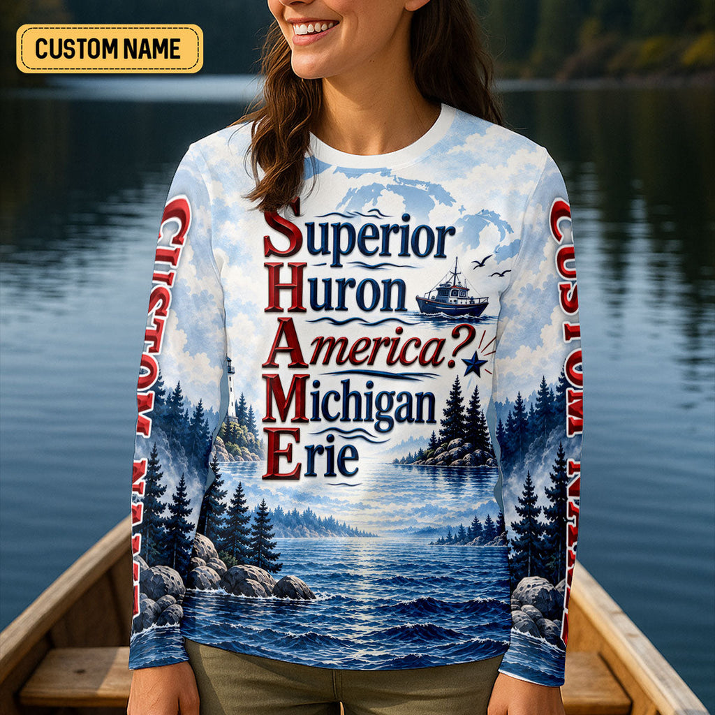 America Great Lakes Fishing UPF Shirt, Fishing Shirts For Women, Long Sleeve Fishing Shirt