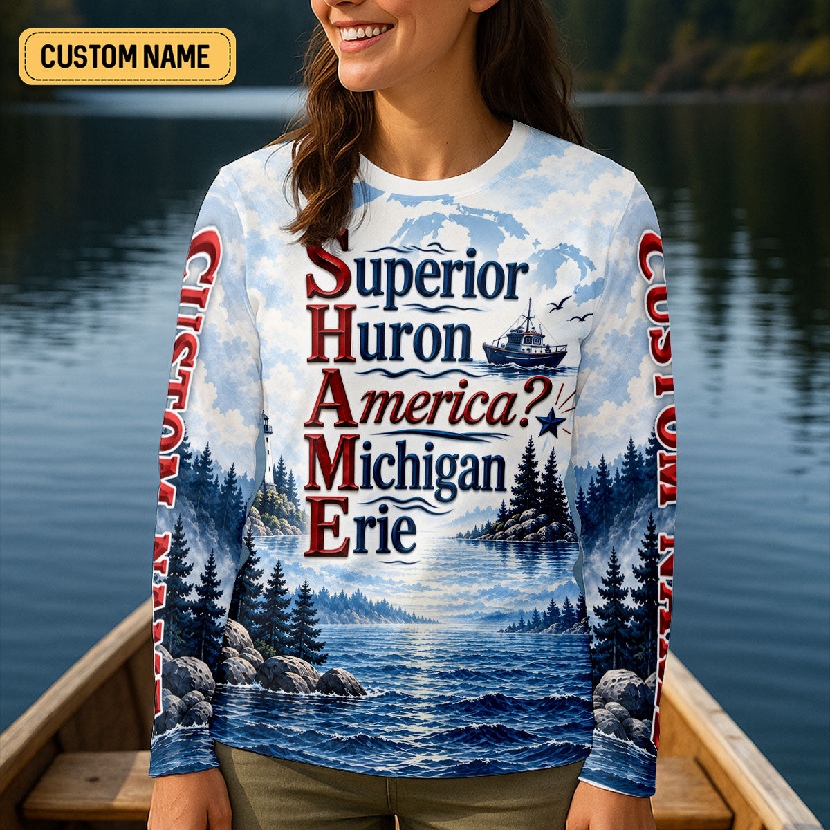 America Great Lakes Fishing UPF Shirt, Fishing Shirts For Women, Long Sleeve Fishing Shirt