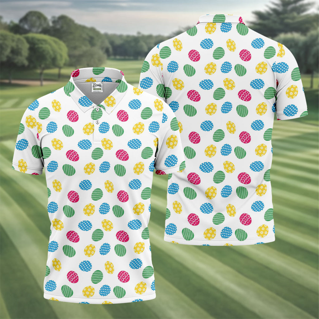 Colorful Easter Eggs White Golf Shirt, Cute Golf Outfit, Polo Shirts For Men, Golf Shirts For Men