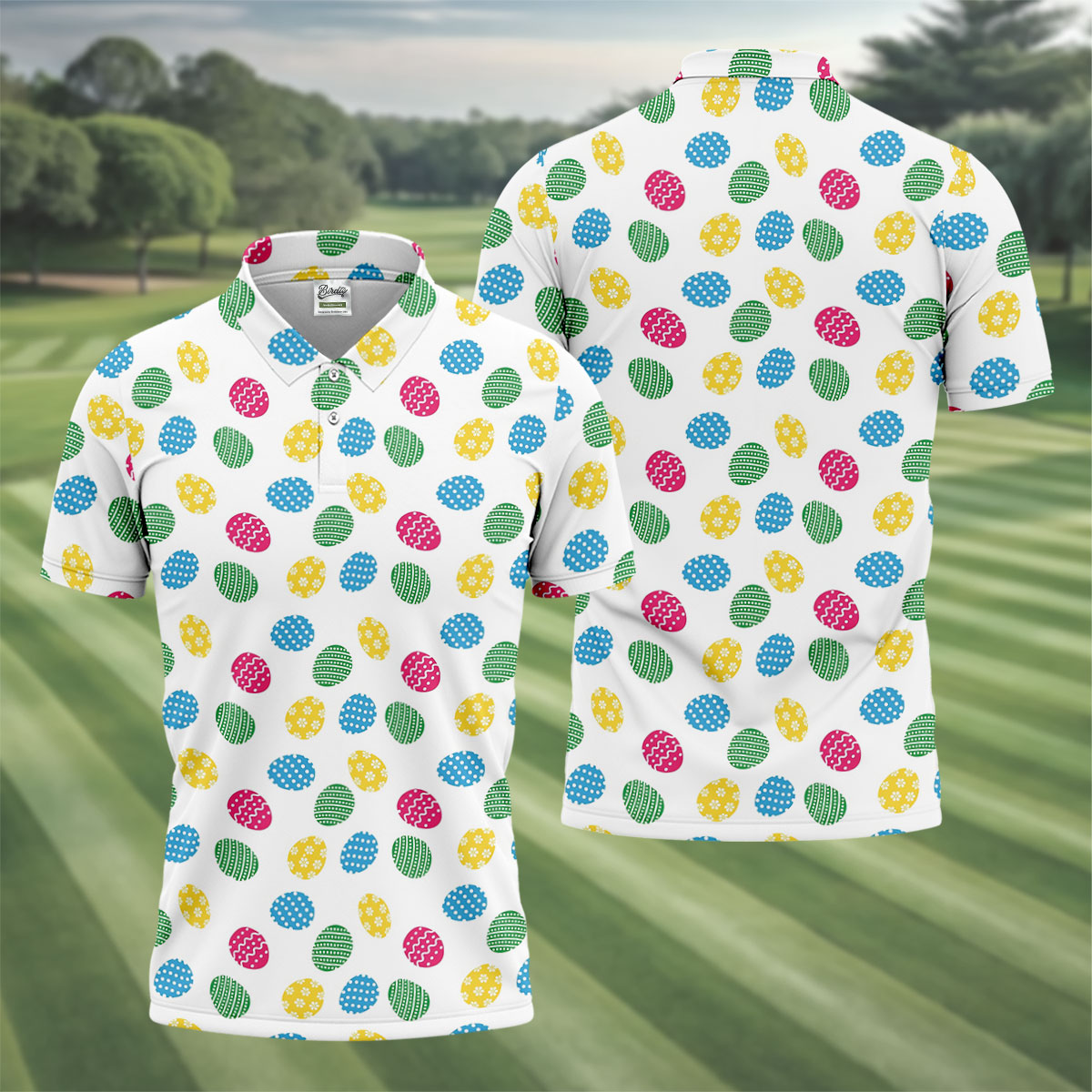 Colorful Easter Eggs White Golf Shirt, Cute Golf Outfit, Polo Shirts For Men, Golf Shirts For Men