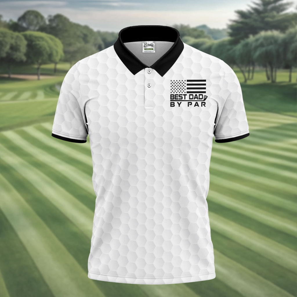 Best Dad By Par Golf Ball Pattern US Flag Print Father's Day Golf Shirt, Golf Gift For Dad