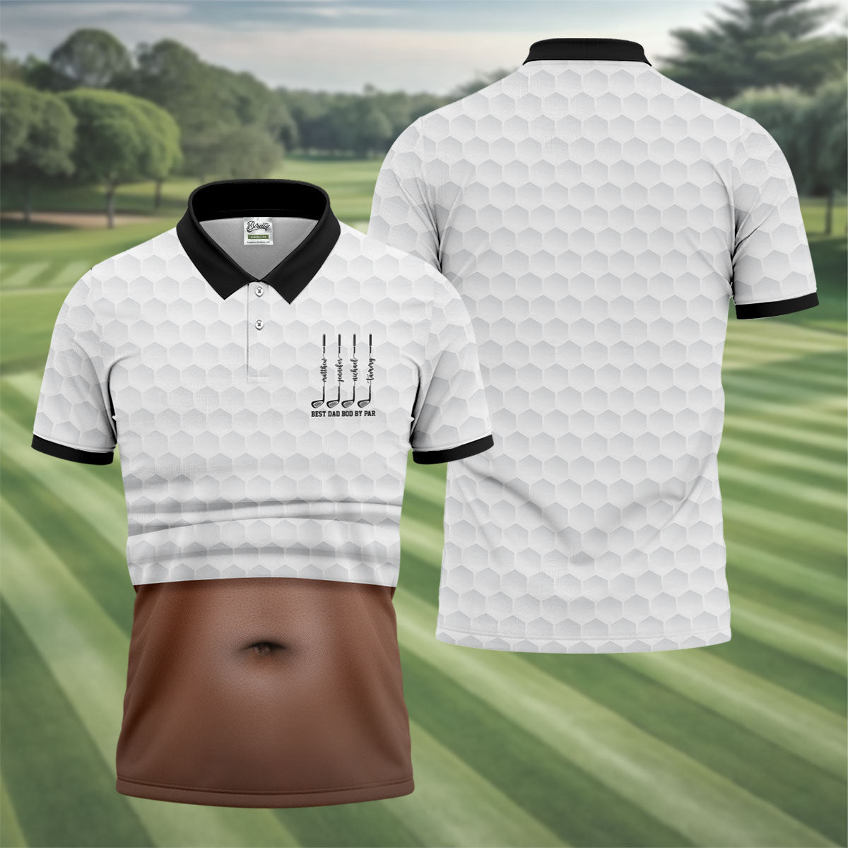 Best Dad Bod By Par White Men's Funny Golf Polo Shirts, Father's Day Golf Shirt, Golf Gift For Dad