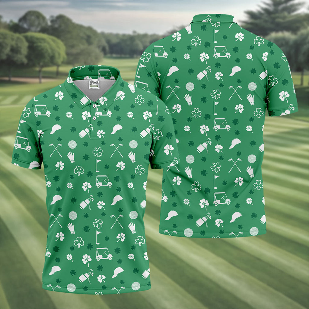 Golf Items Seamless Pattern St. Patrick’s Day Shamrock Golf Shirt, Polo Shirts For Men, Golf Shirts For Men