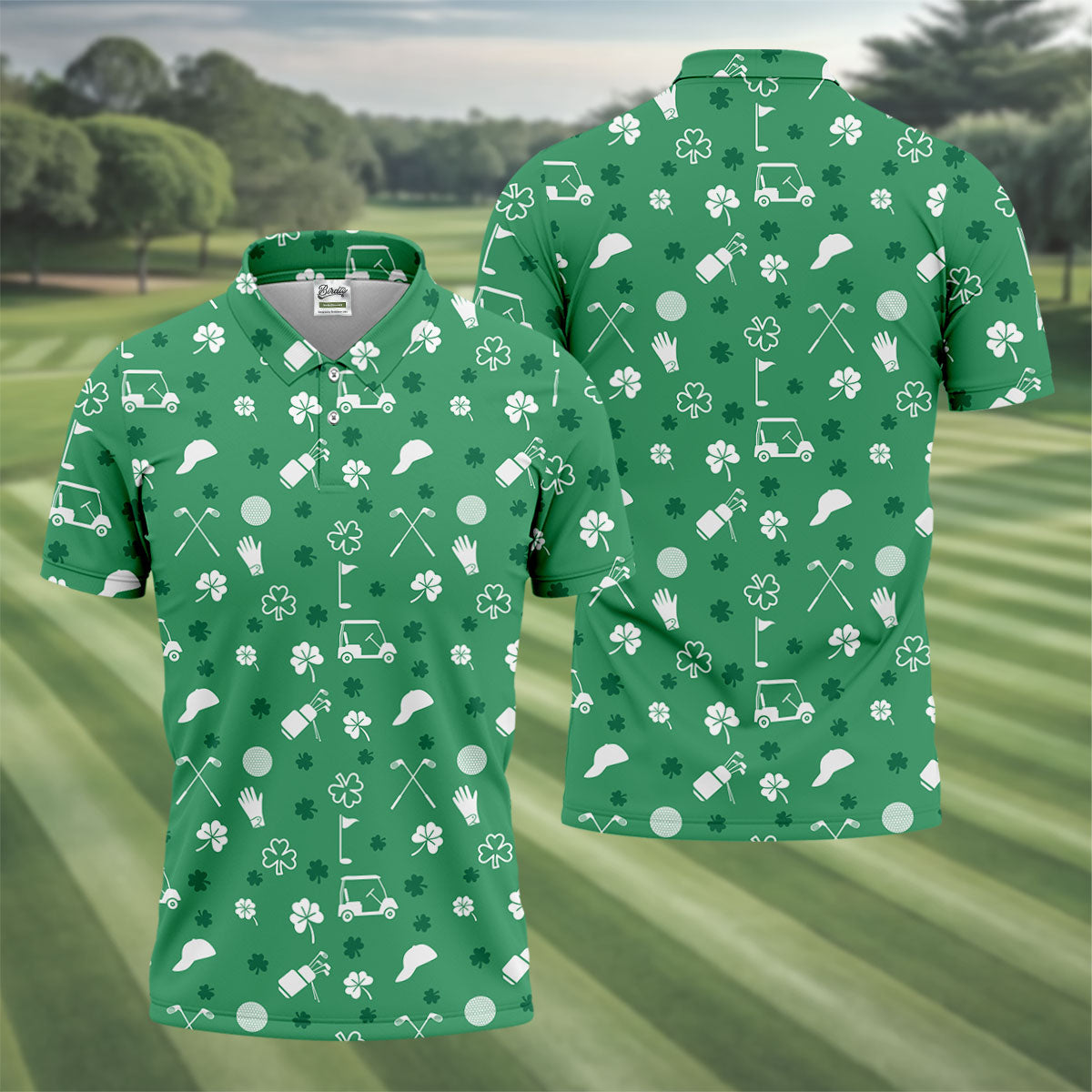Golf Items Seamless Pattern St. Patrick’s Day Shamrock Golf Shirt, Polo Shirts For Men, Golf Shirts For Men