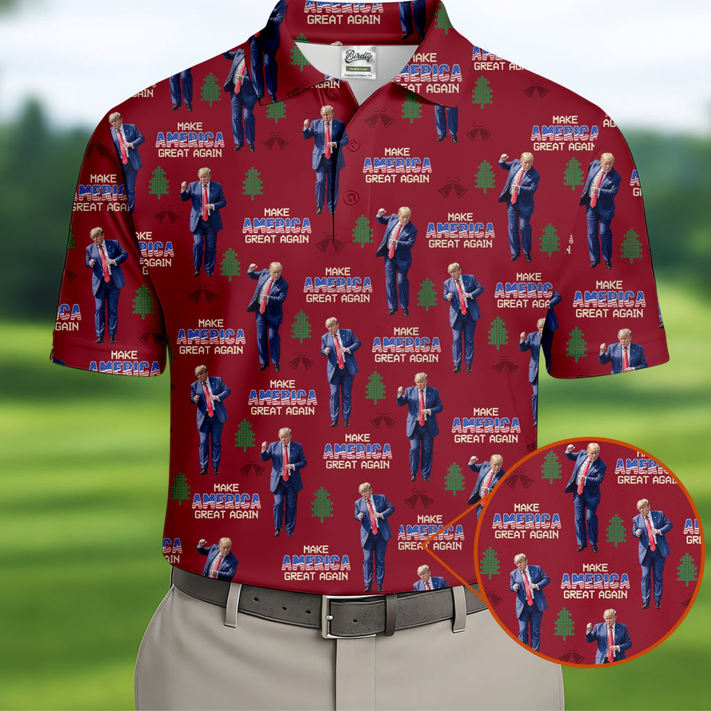 Make America Great Again Christmas Golf Trump Dancing Men's Golf Polo Shirts, Men Golf Polos, Golf Apparel