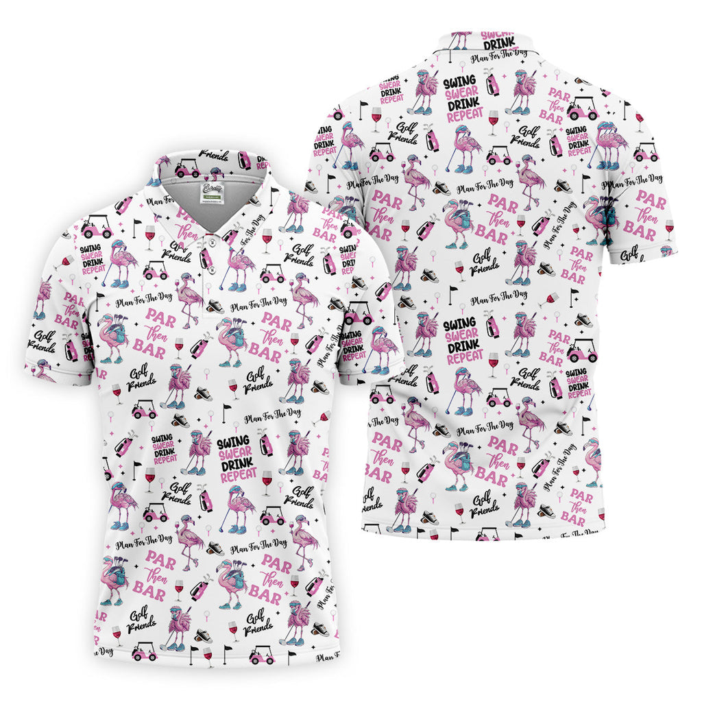 Par Then Bar Flamingo Funny Men Polo ShirtFunny Golf Polos For Men, Funny Golf Shirts