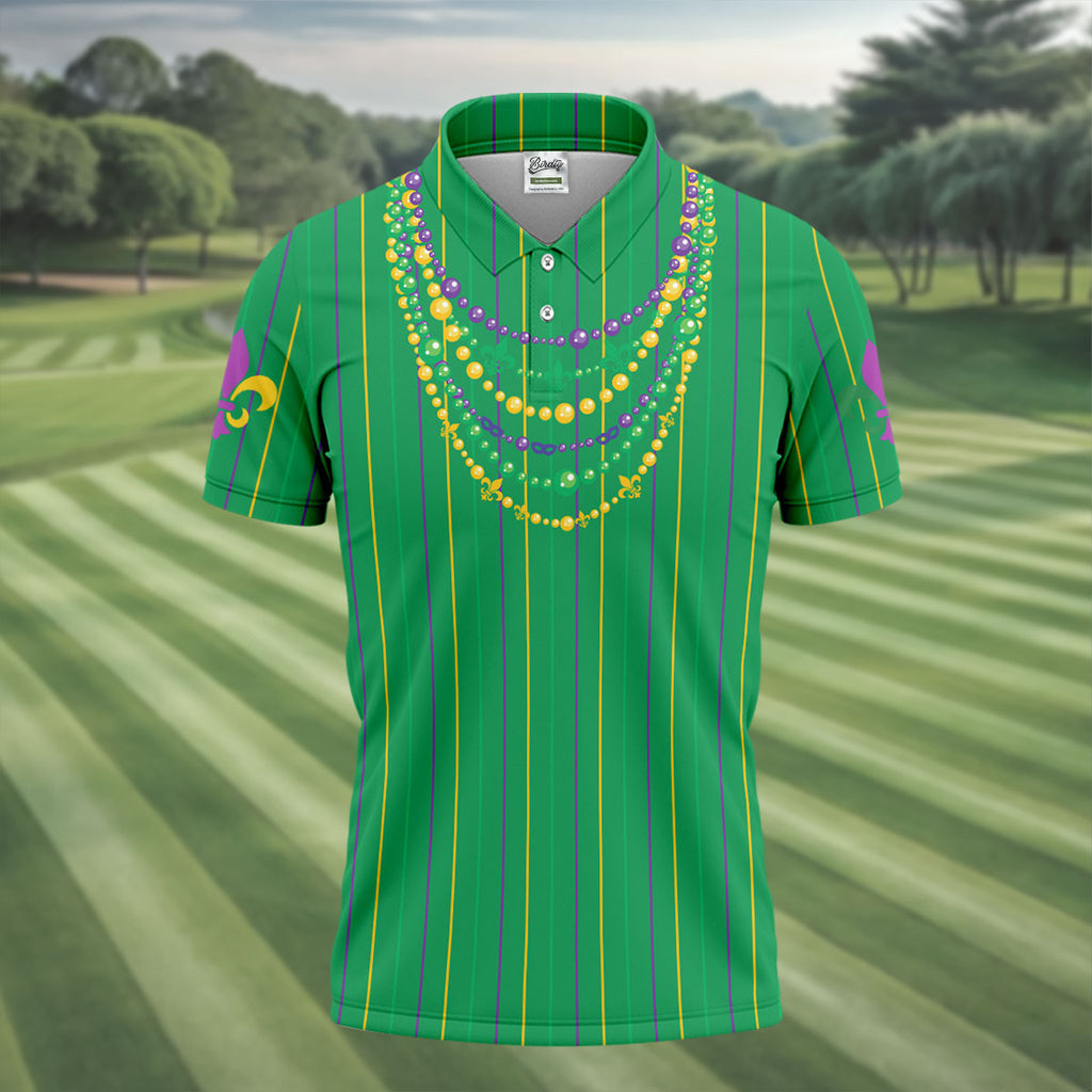 Mardi Gras Beads Necklaces Print Green Golf Shirt, Golf Tops For Men, Polo Shirts For Men, Golf Shirts For Men