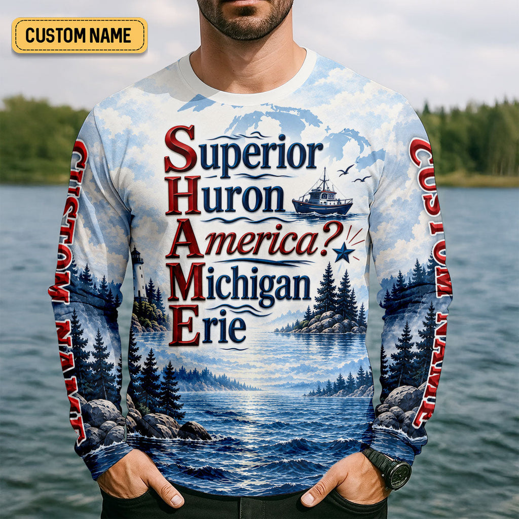 America Great Lakes Fishing UPF Shirt, Performance Fishing Shirt, UPF Sun Shirt For Men