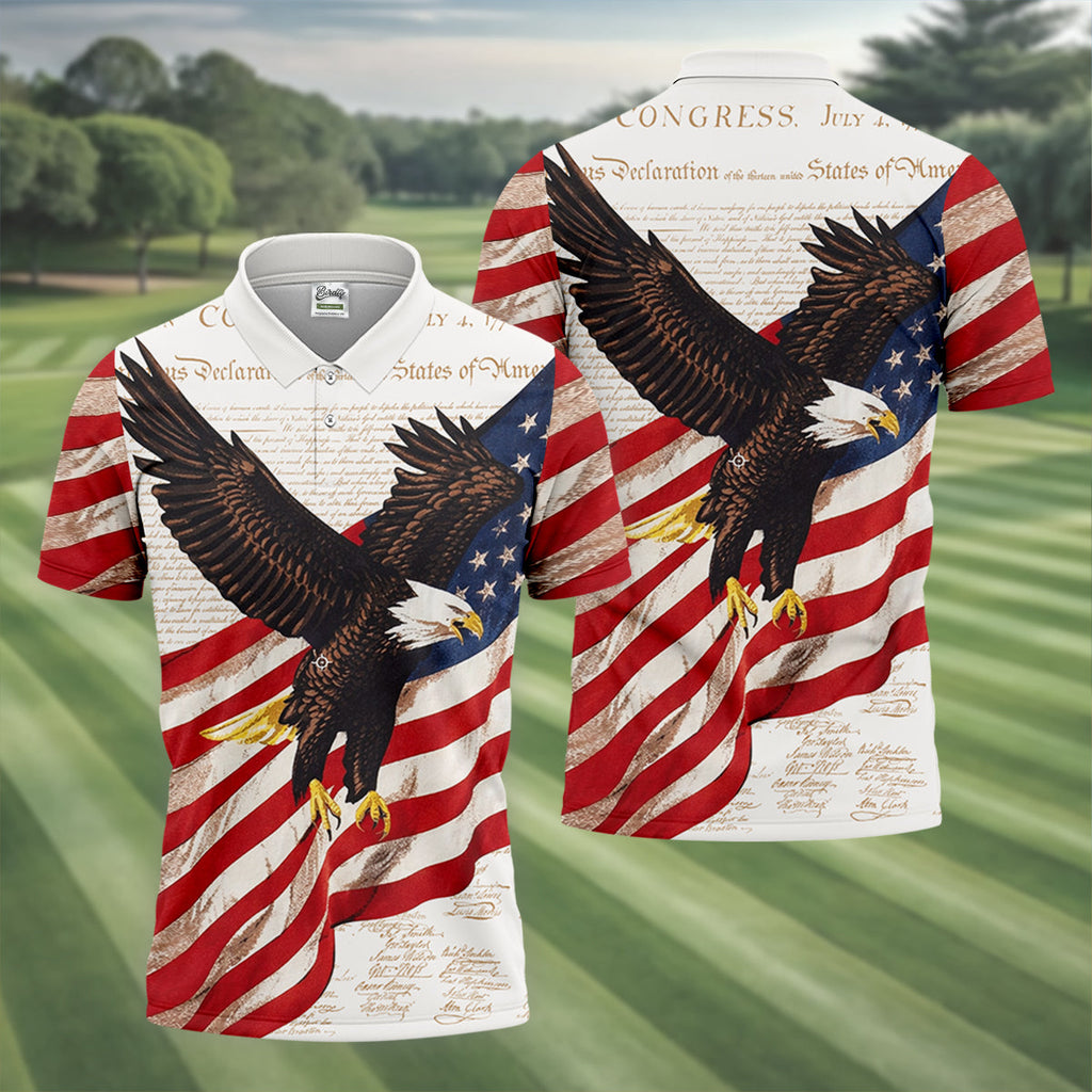 American Flag And Eagle Patriotic Pride Golf Tops For Men, 250th Anniversary Patriotic Golf Shirts For Men