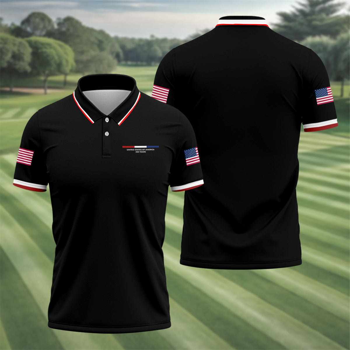 United States Of America 250 Years Black Golf Shirt, Patriotic Golf Shirt, Golf Shirts For Men