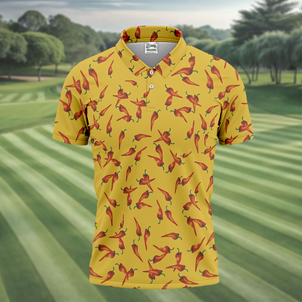 Red Chilli Yellow Hawaiian Golf Shirt, Summer Vibe Golf Shirts For Men, Polo Shirts For Men