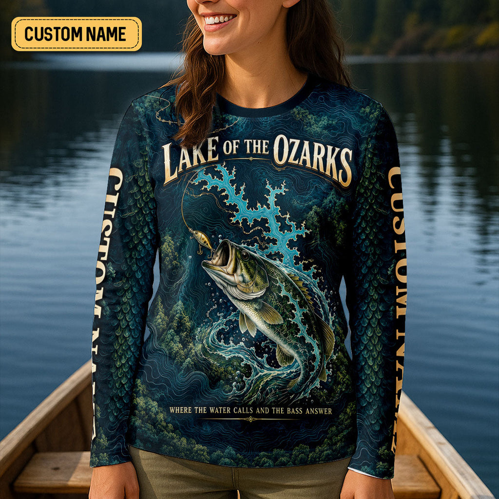 Custom Lake Of The Ozarks Bass Map UPF Shirt, Fishing Sun Shirt, Womens Fishing Shirt