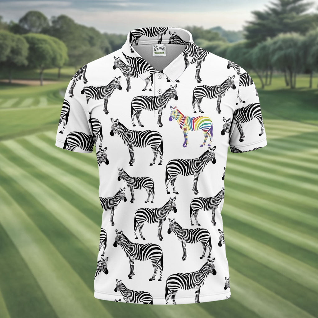 Rainbow Zebra Be Yourself Pride Month Support Golf Tops For Men, LGBT Community Polo Shirts For Men