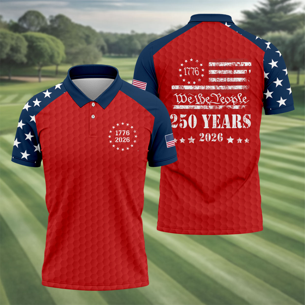 We The People 250 Years Golf Ball Pattern Golf Shirt, Patriotic 4th Of July Golf Shirts For Men