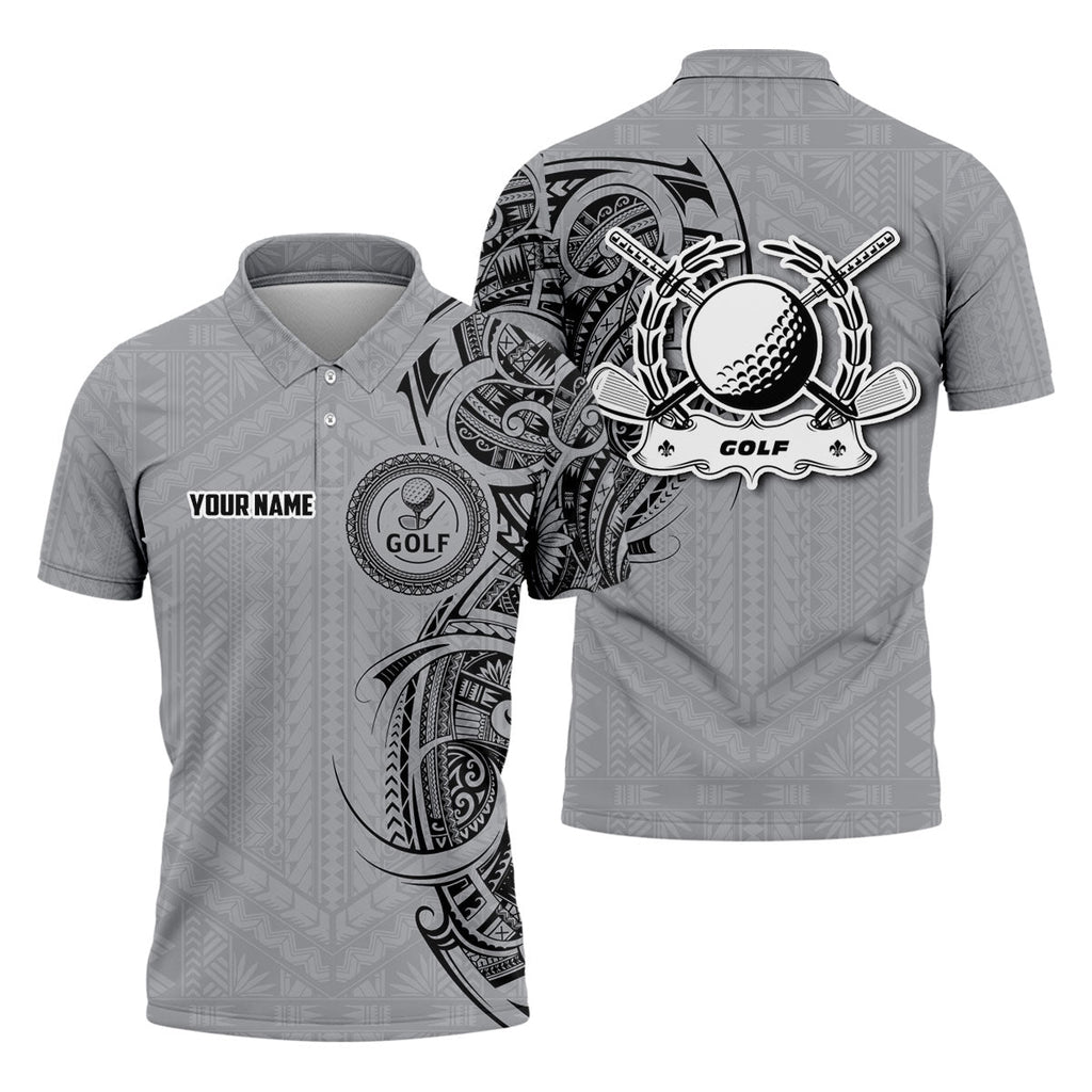 Strike Grey Tribal Tattoo Custom Men's Golf Polo ShirtFunny Golf Shirt, Dad Golf Gift