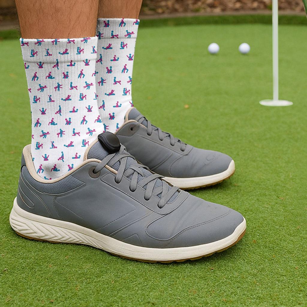 Blue And Pink Naughty Stick People White Golf Socks, Funny Golf Socks, Golf Accessory