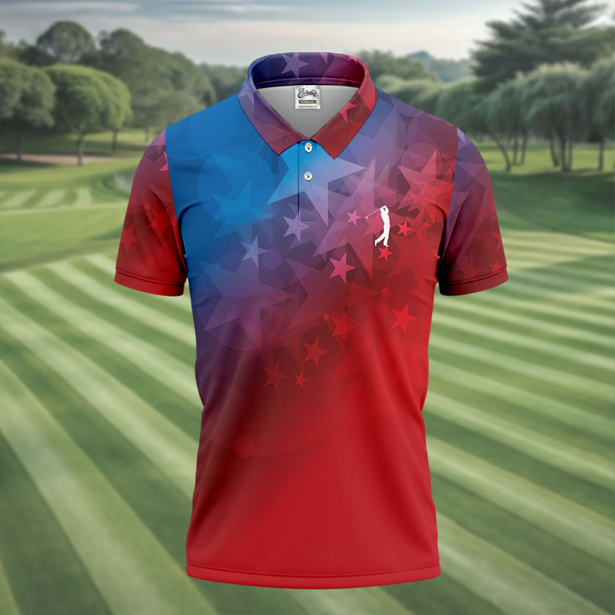 American Flag Pattern Golf Tournament Red And Blue Golf Shirts For Men, Polo ShirtFor Men