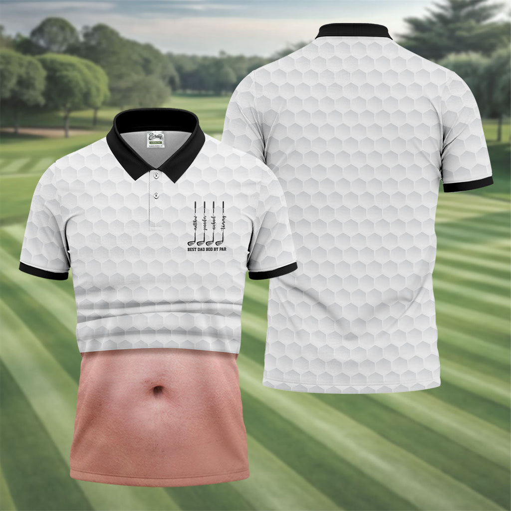 Best Dad Bod By Par White Men's Funny Golf Polo Shirts, Father's Day Golf Shirt, Golf Gift For Dad