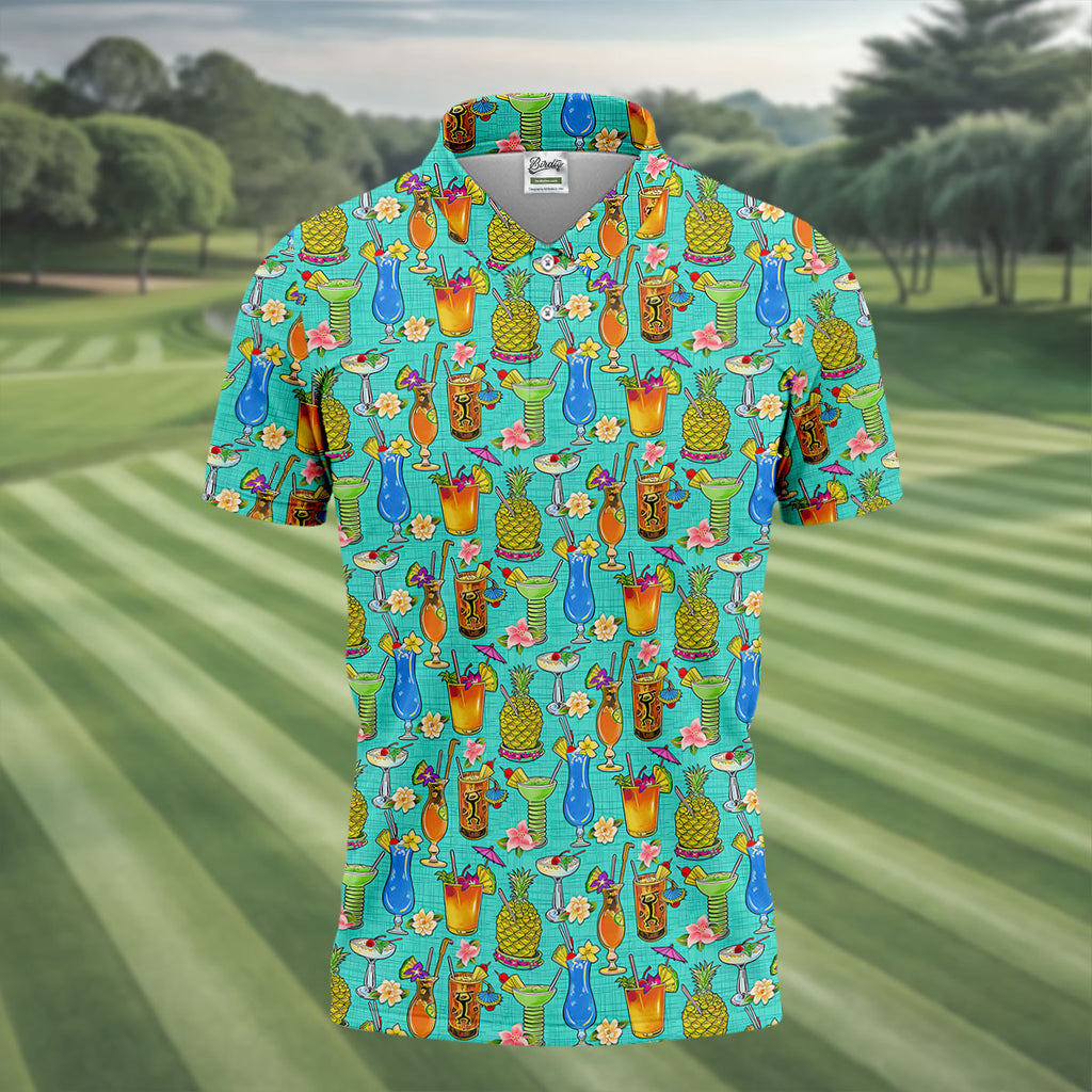 Tropical Cocktail Summer Vibe Retro Golf Shirt, Golf Tops For Men, Polo Shirts For Men, Golf Shirts For Men