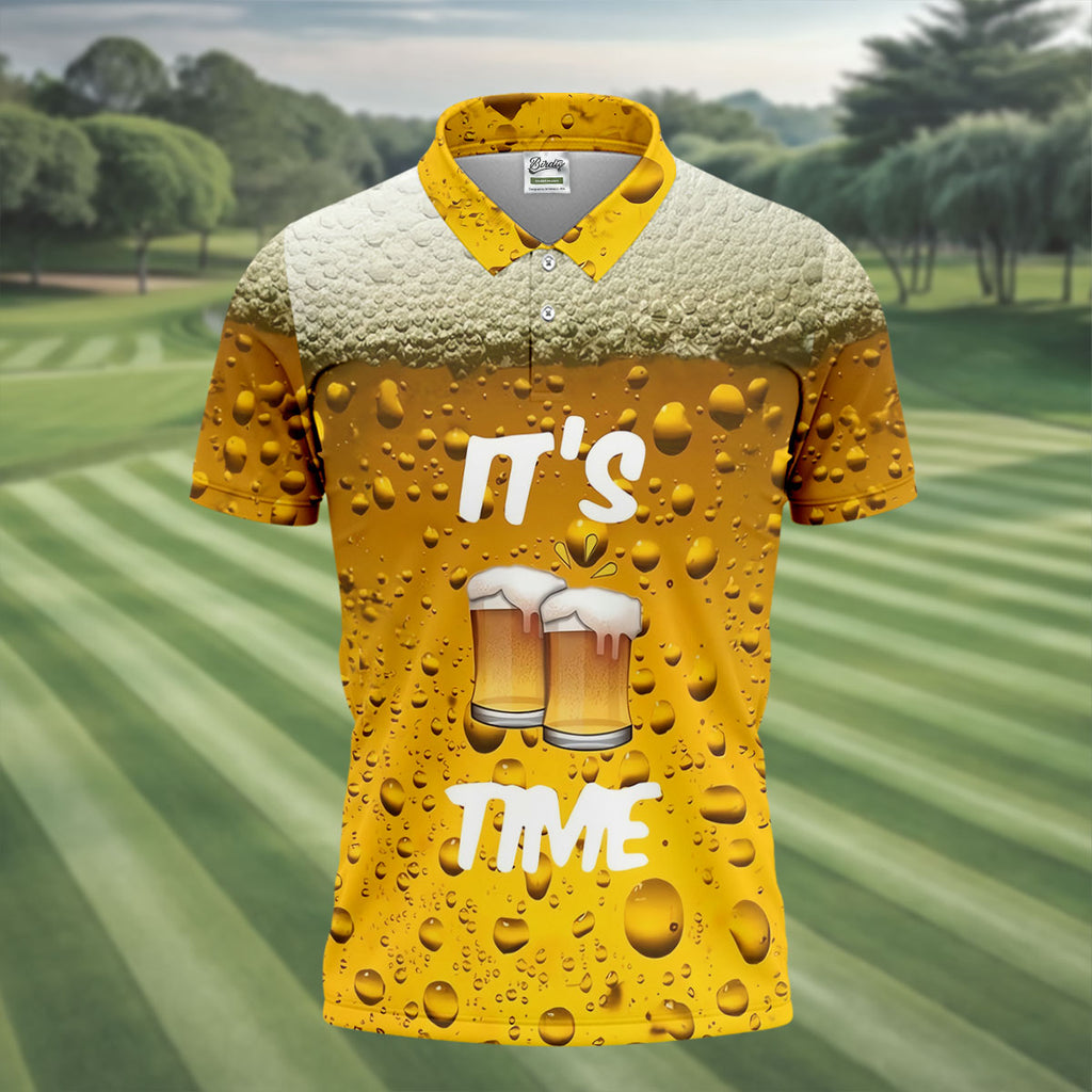 It's Time Golf And Beer Men's Funny Golf Shirts, Hawaiian Golf Shirt, Polo Shirts For Men