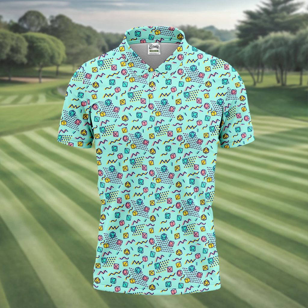 90s Dice Memphis Style Light Mint Green Cute Golf Shirt, Polo Shirts For Men, Golf Shirts For Men