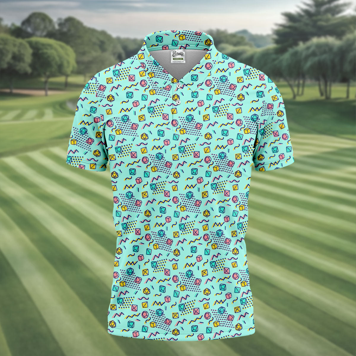 90s Dice Memphis Style Light Mint Green Cute Golf Shirt, Polo Shirts For Men, Golf Shirts For Men