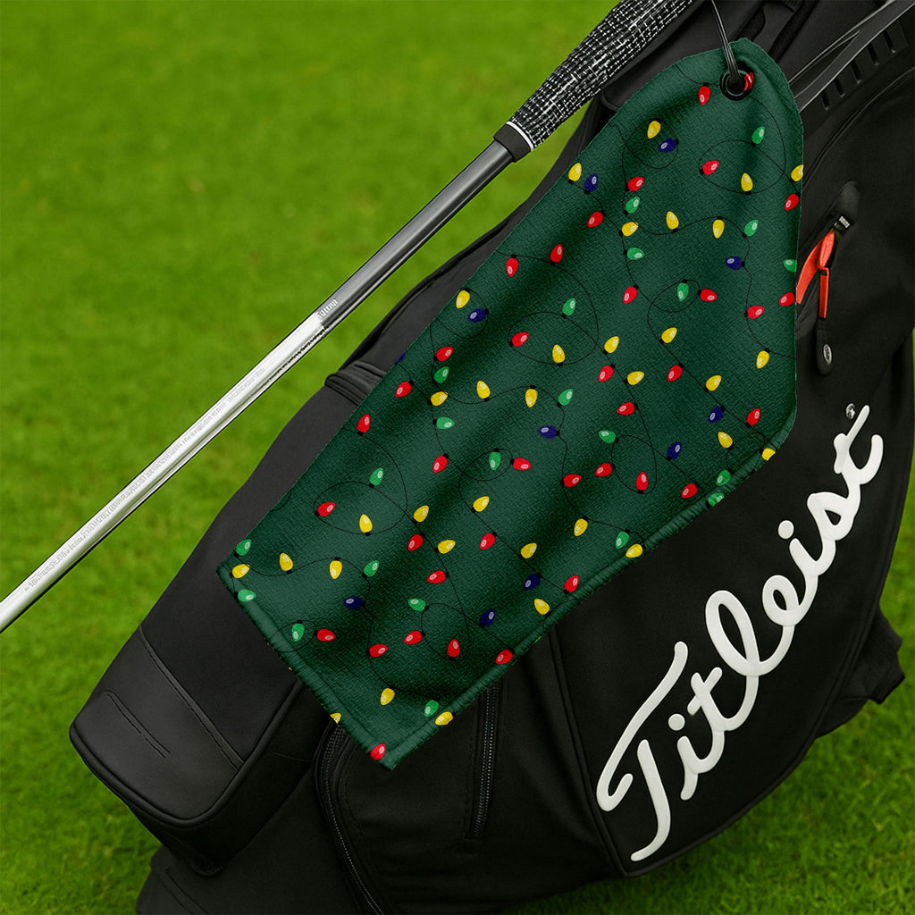 Christmas Colorful Lights Green Golf Towel, Funny Golf Towels, Christmas Golf Gift, Golfing Accessories