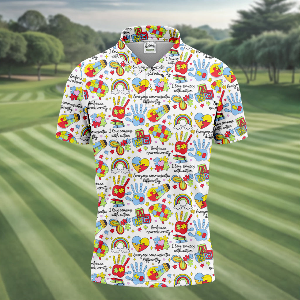 I Love Someone With Autism White Golf Shirt, Autism Awareness Color Ladies Golf Shirts, Ladies Golf Polos