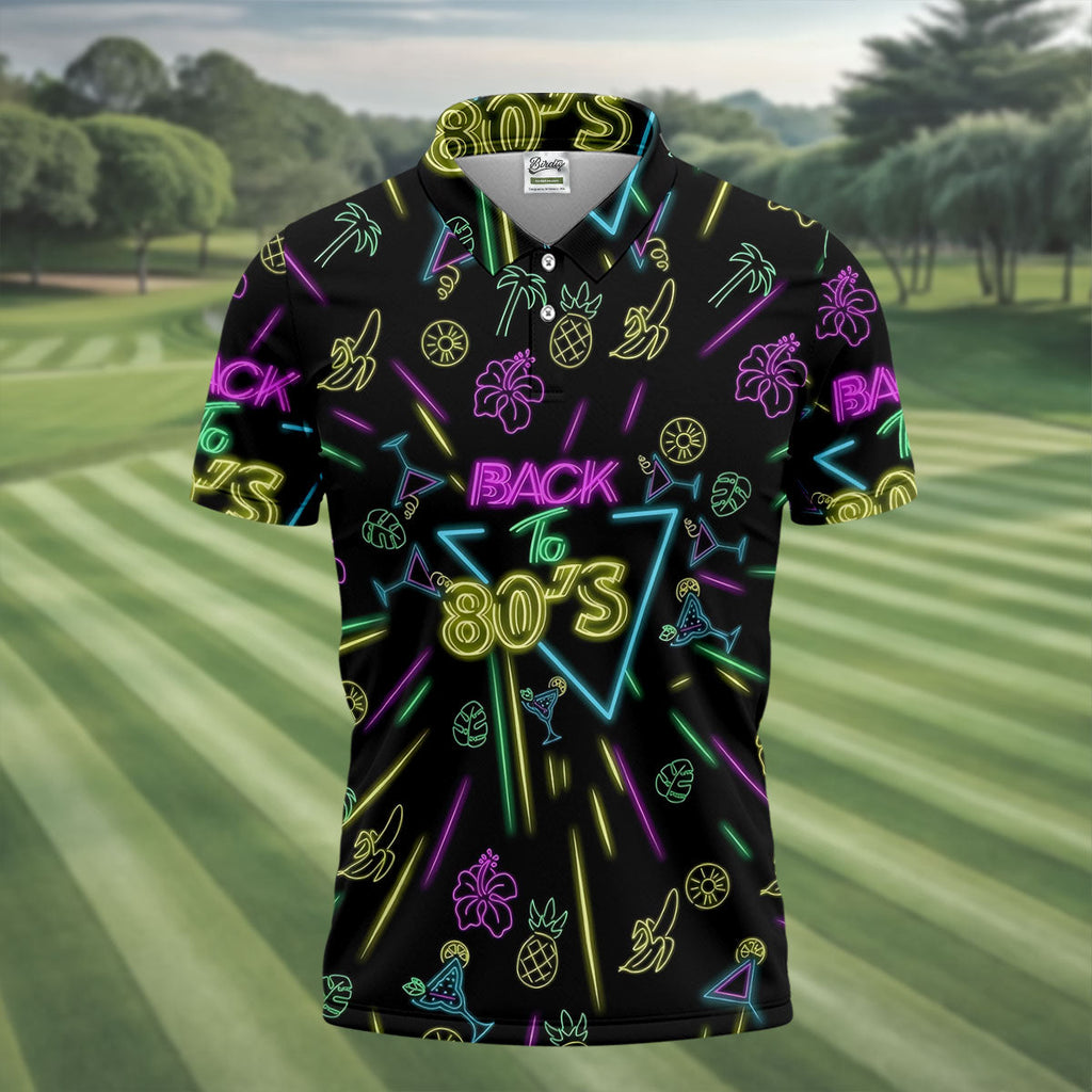 Back To 80's Neon Pattern Hawaiian Golf Shirt, Tropical Vibe Men's Funny Golf Shirts