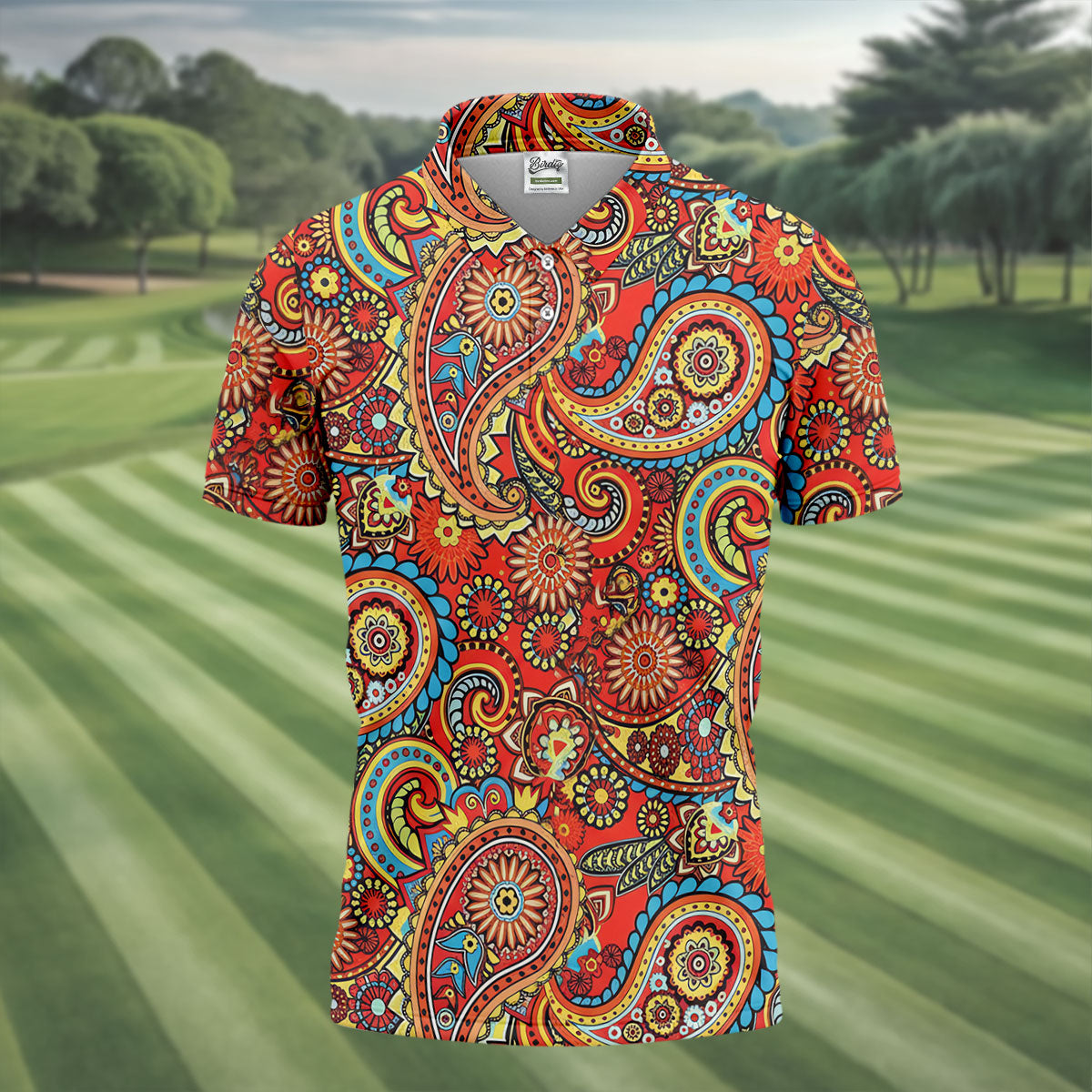 Paisley Design Golf Tops For Men, Boho Pattern Golf Shirts For Men, Polo Shirts For Men