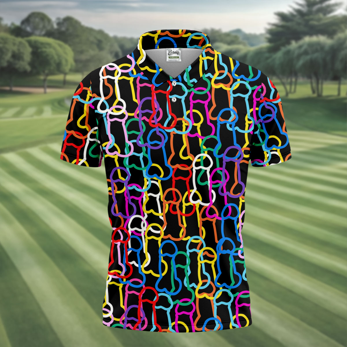 Adult Humor LGBT Rainbow Color Men's Funny Golf Shirts, Pride Month Celebrate Golf Shirts For Men