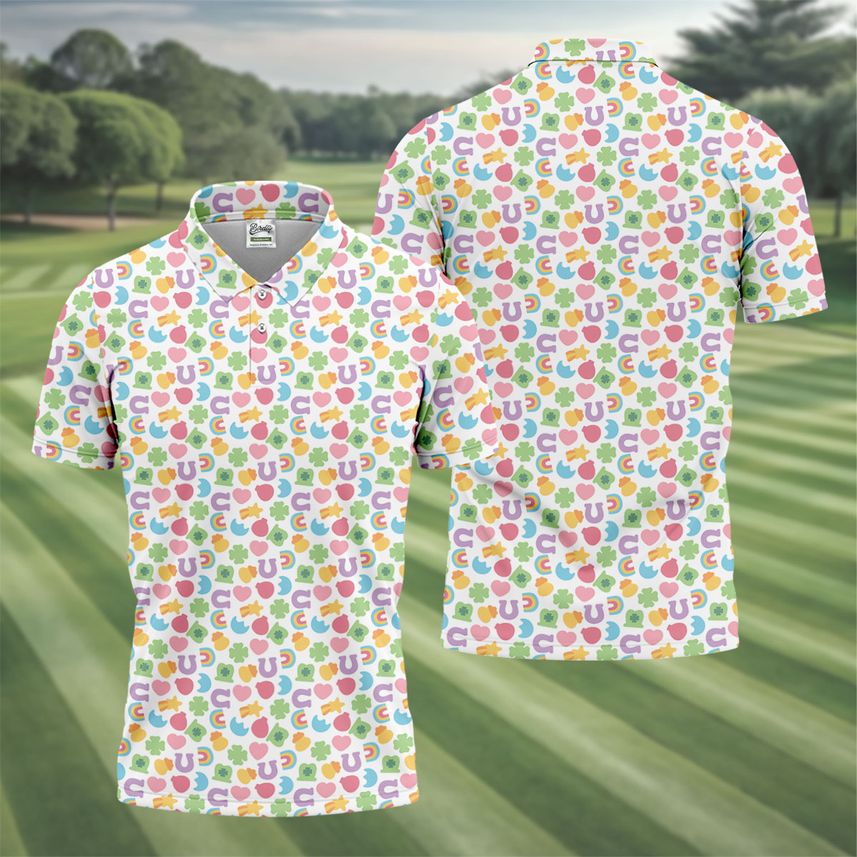 St Patrick's Day Lucky Charms White Golf Shirt, Cute Golf Outfit, Polo Shirts For Men, Golf Shirts For Men