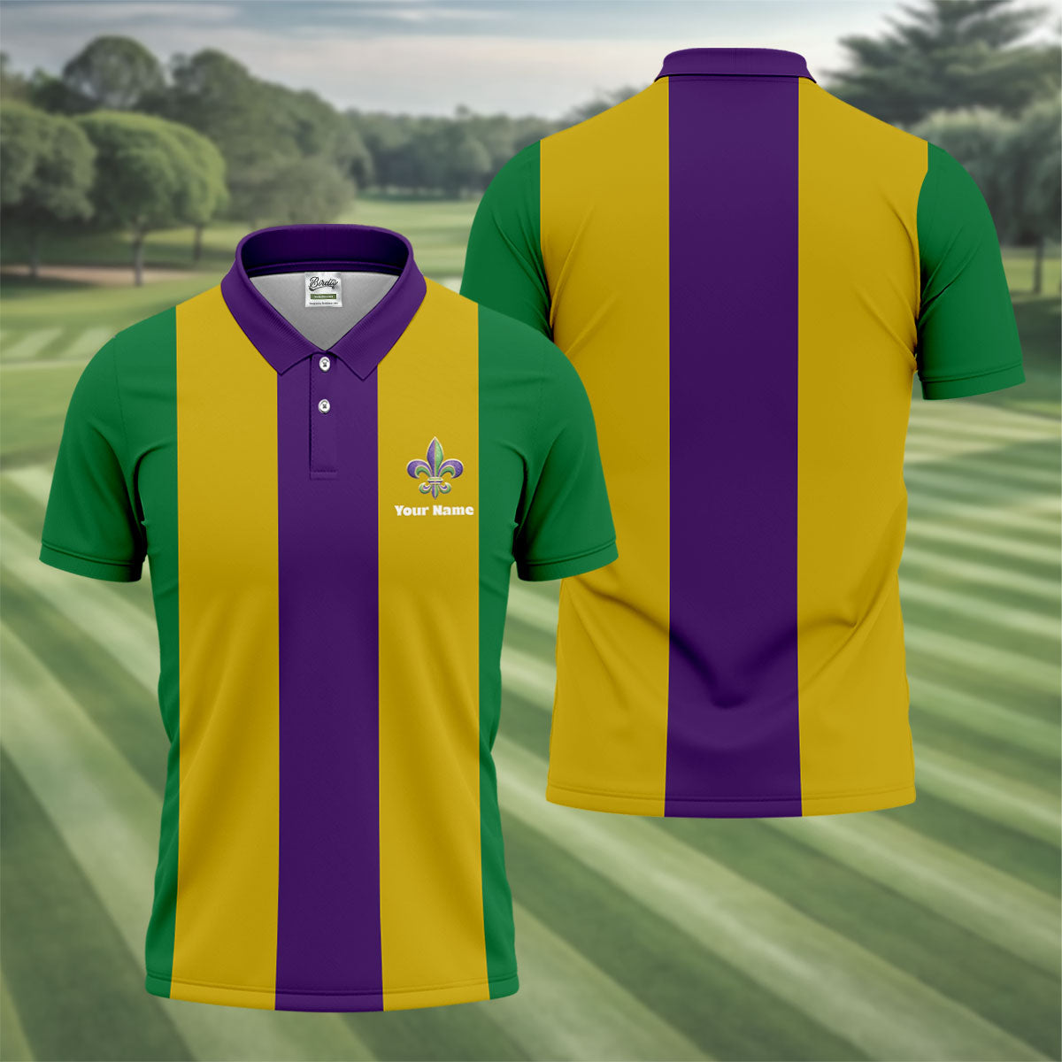 Vertical Stripes Purple Green Gold Mardi Gras Golf Shirt, Polo Shirts For Men, Golf Shirts For Men