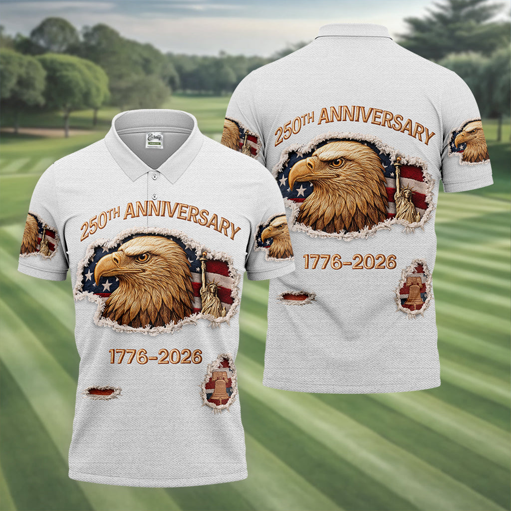 250th Anniversary 1776-2026 American Flag And Eagle Golf Tops For Men, Patriotic Golf Shirt, Golf Shirts For Men