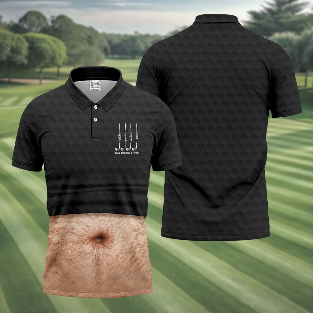 Best Dad Bod By Par Black Men's Funny Golf Polo Shirts, Father's Day Golf Shirt, Golf Gift For Dad