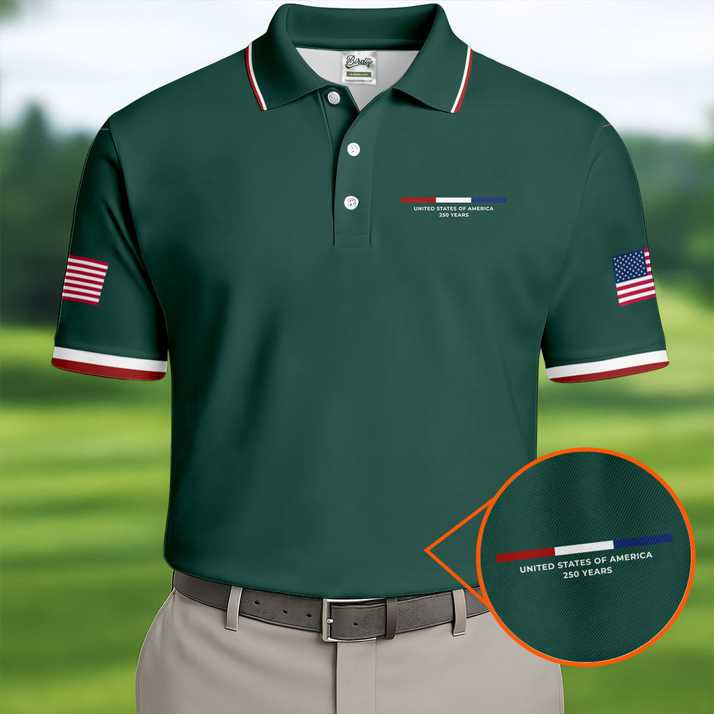 United States Of America 250 Years Green Golf Shirt, Patriotic Golf Shirt, Golf Shirts For Men