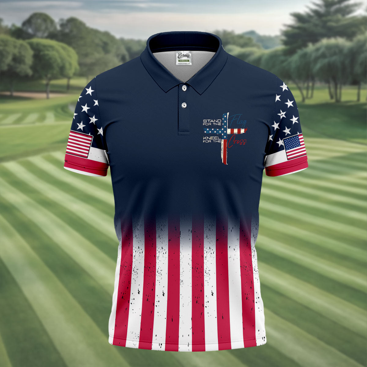 Stand For The Flag Kneel For The Cross Patriotic Golf Shirt, 250 Years 4th Of July Golf Shirts For Men