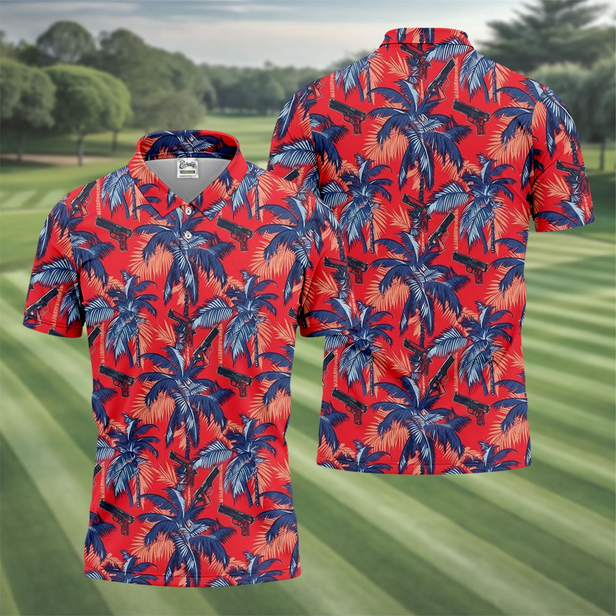 Hawaiian Palm Tree Military Theme Red Golf Shirt, Golf Shirts For Men, Polo Shirts For Men