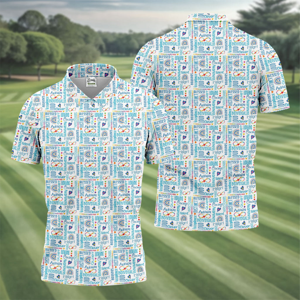 Autism Awareness Rainbow Heart Infinity Symbol Blue And White Men's Golf Shirt, Polo Shirts For Men
