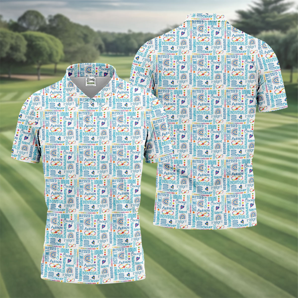 Autism Awareness Rainbow Heart Infinity Symbol Blue And White Men's Golf Shirt, Polo Shirts For Men