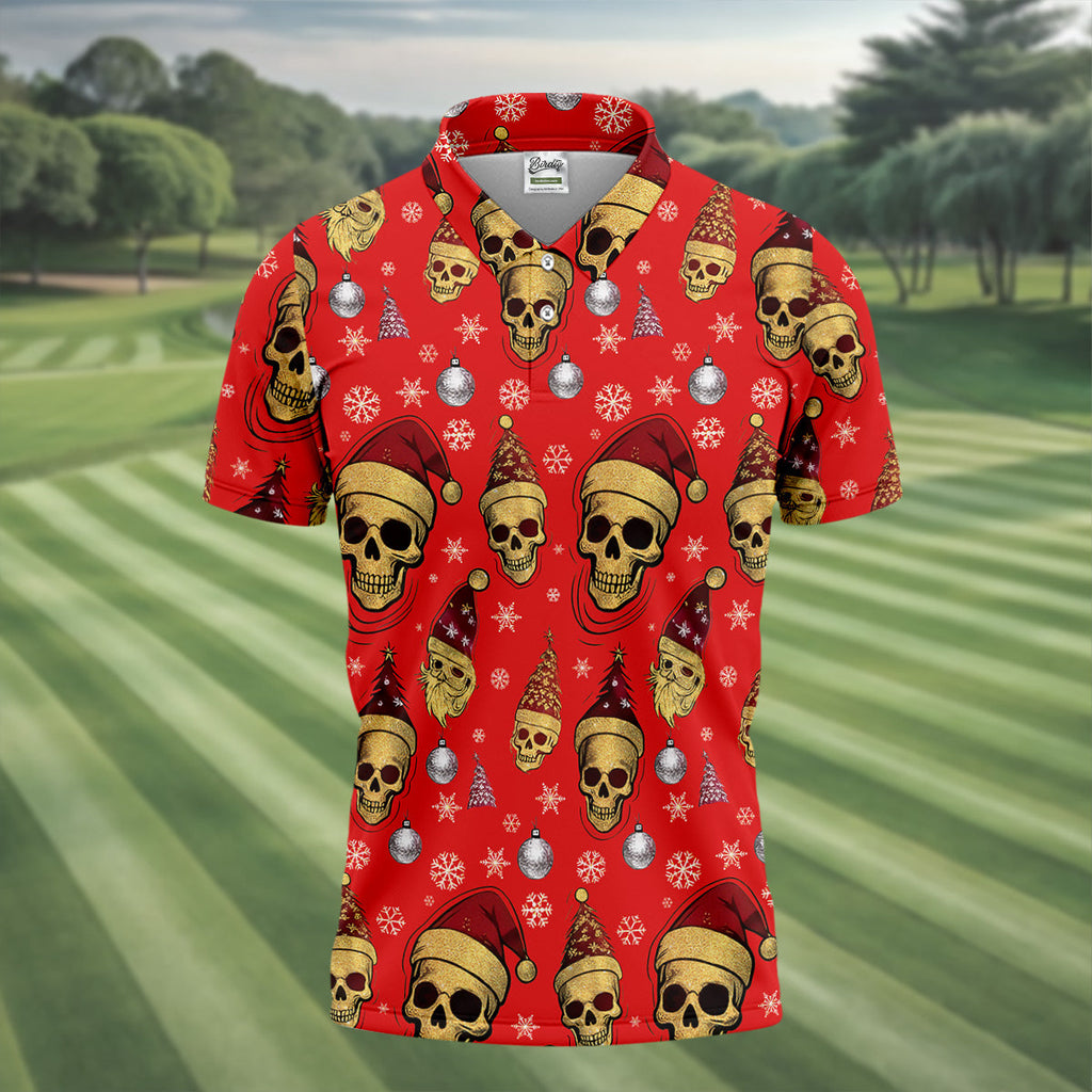 Vintage Skull Christmas Golf Shirt, Red Golf Shirt, Golf Shirts For Men, Cool Golf Gift, Golfing Apparel