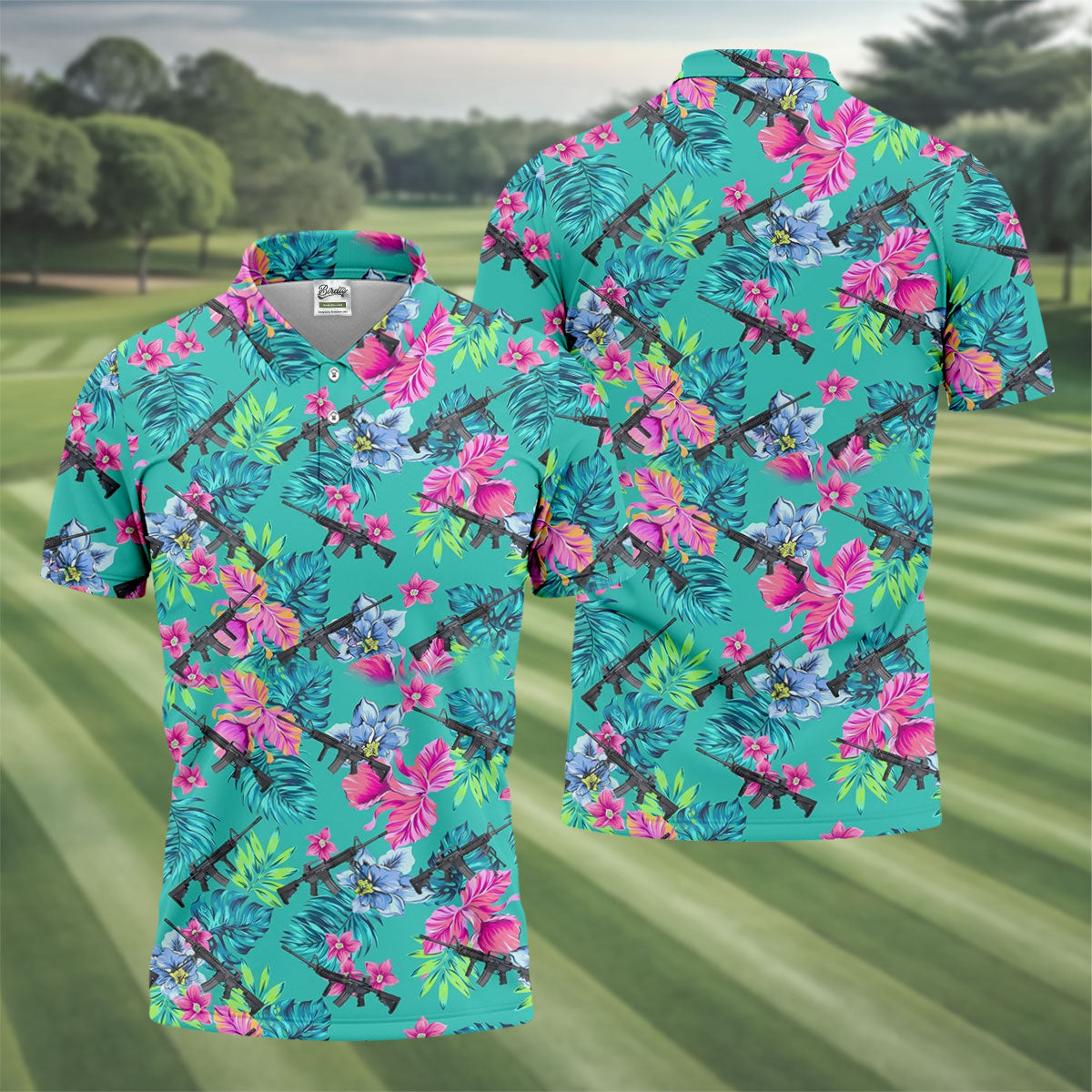 Hawaiian Floral With Army Theme Golf Shirts For Men, Polo Shirts For Men, Golfing Apparel