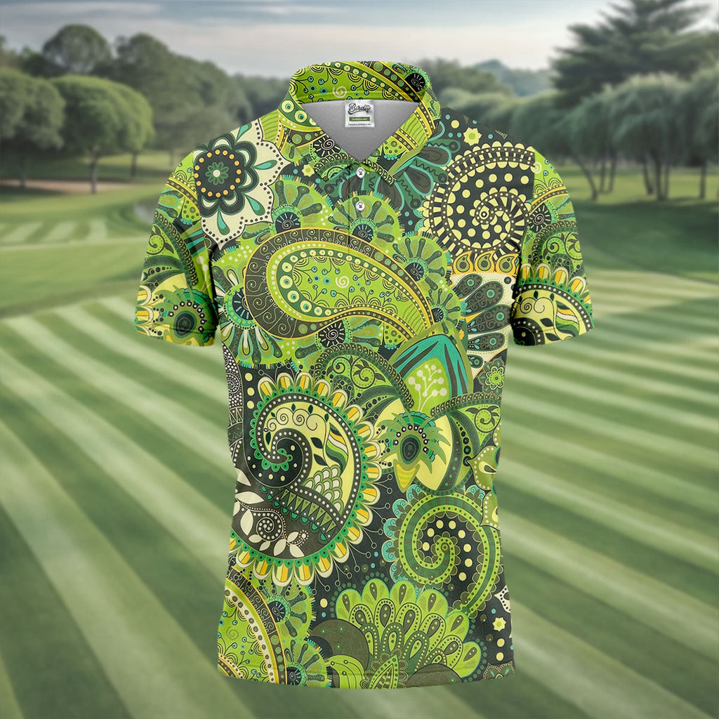 Paisley Print Green Golf Shirt, Golf Tops For Men, Polo Shirts For Men, Golf Shirts For Men