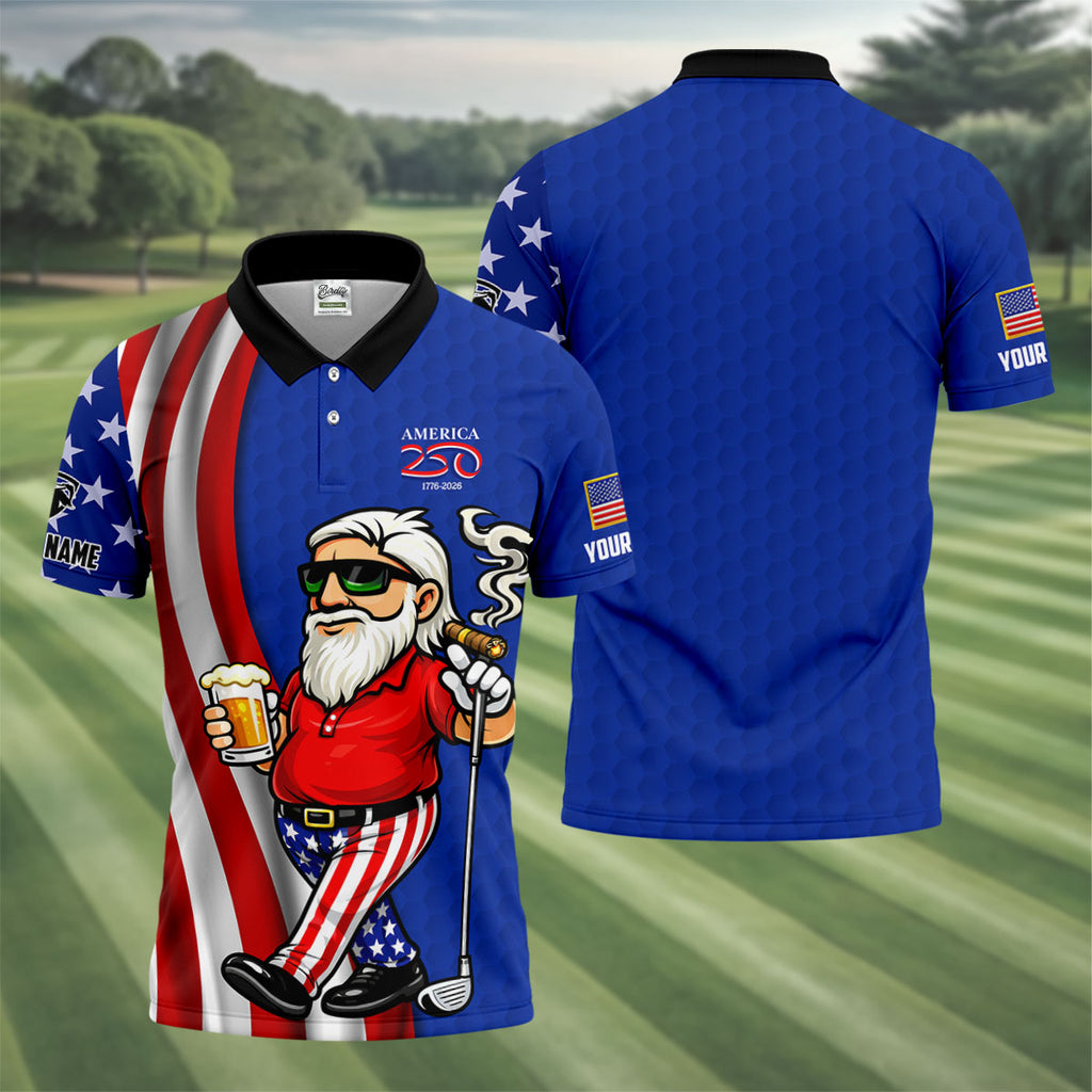 America 250 Patriotic Man 4th Of July Navy Golf Shirt, Golf And Beer Golf Shirts For Men