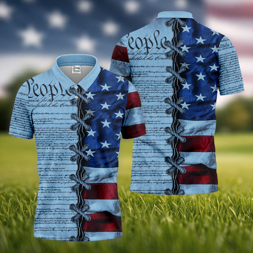 We The People Preamble Patriotic 4th Of July Blue Golf Shirt, 250th Anniversary Golf Shirts For Men
