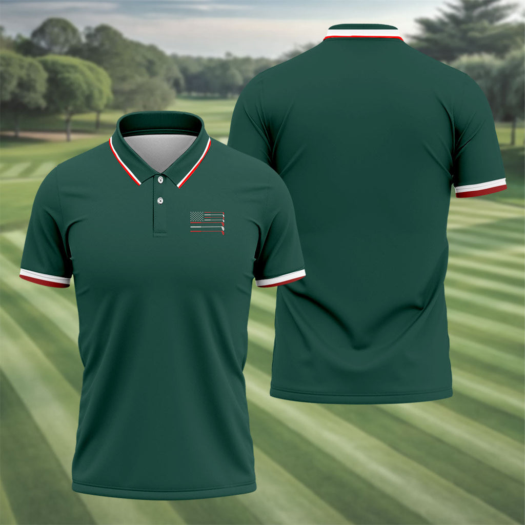 Golf Clubs US Flag Logo 250 Years Green Golf Shirt, Patriotic 4th Of July Golf Shirts For Men