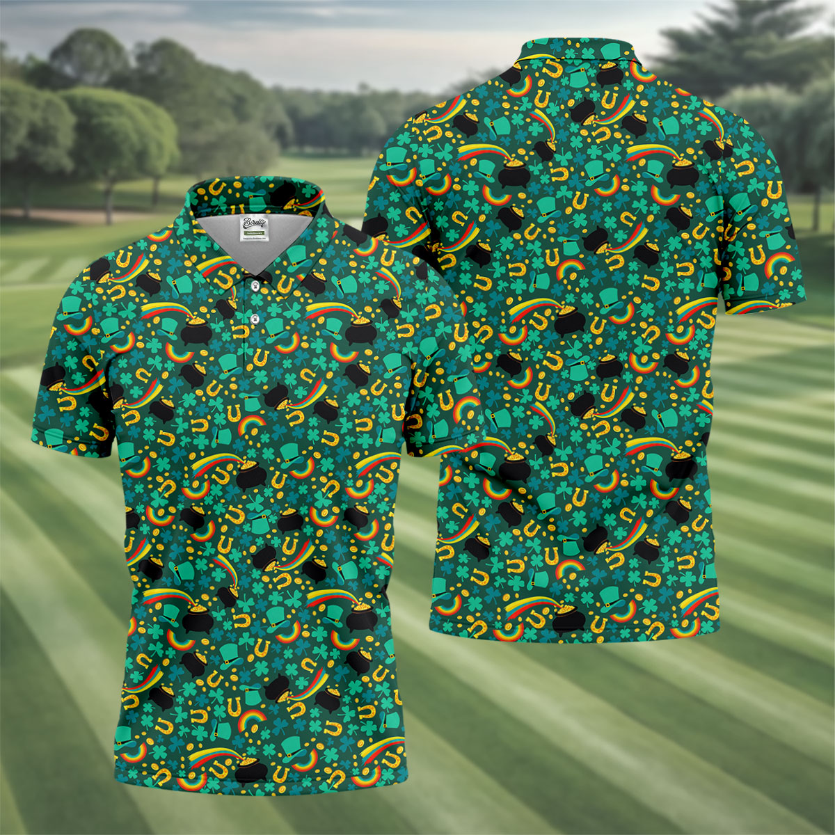 Shamrock Beer Lucky Four Leaf Clover St Patrick's Day Pot Of Gold Polo Shirts For Men, Golf Gift For Men