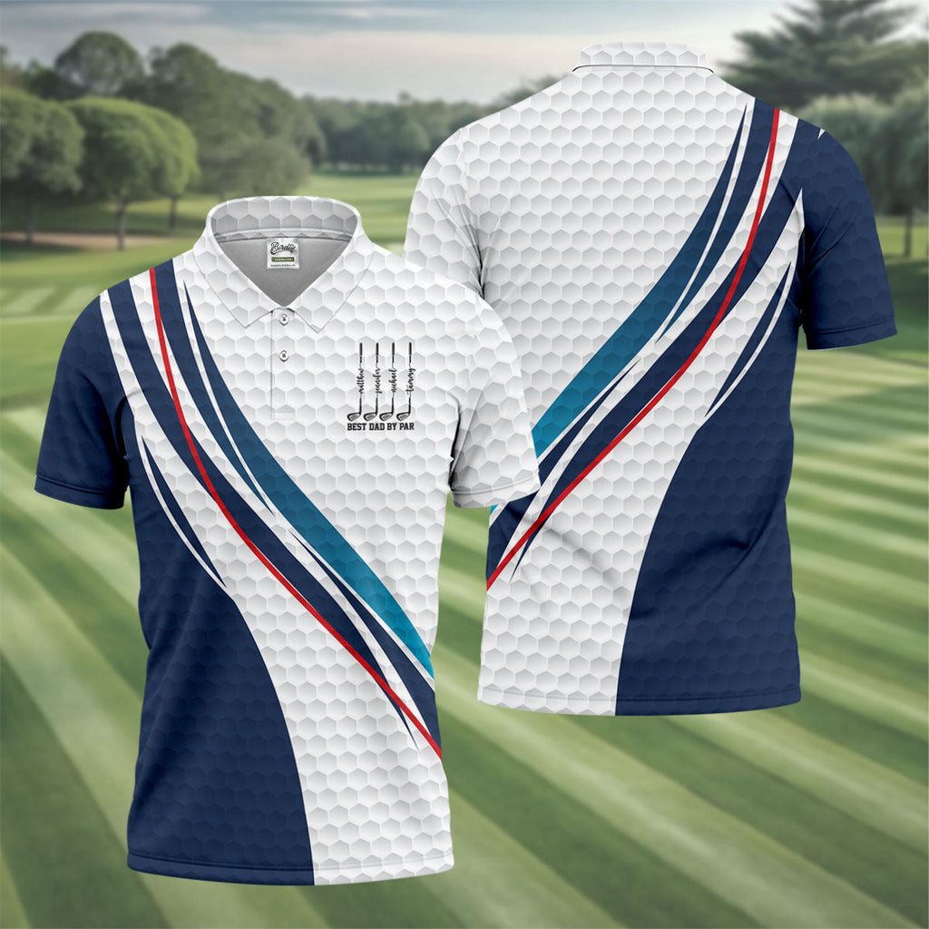Best Dad By Par Golf Ball Pattern Wavy Stripes Father's Day Golf Shirt, Golf Gift For Dad