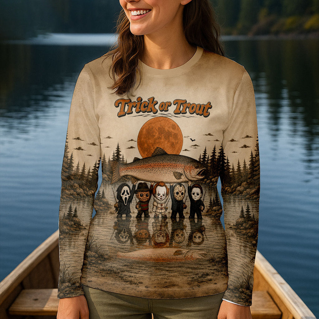 Trick Or Trout UPF Fishing Shirt, Fishing Shirts For Women, Halloween Fishing Shirt